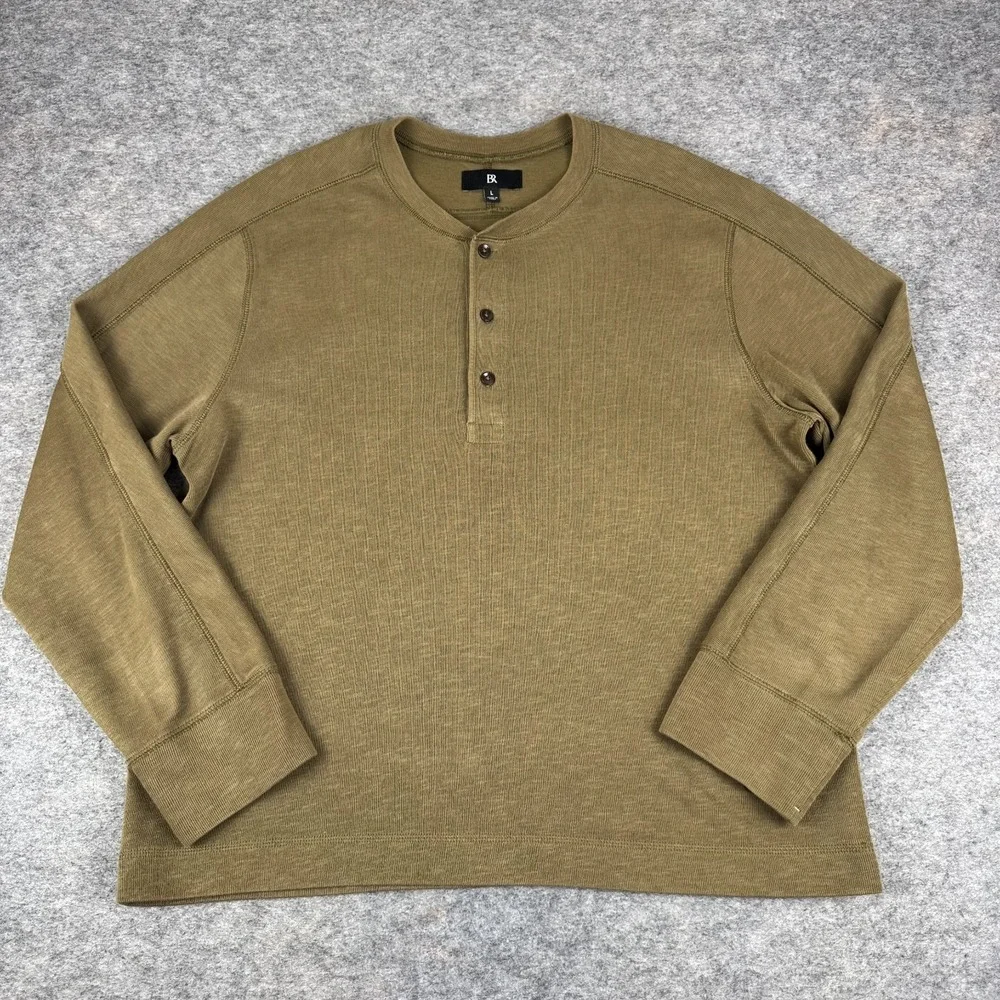 Banana Republic Slub Double Knit Henley Shirt Gray Green Lot Of 2 Mens Large L